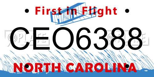 CEO6388 North Carolina License Plate