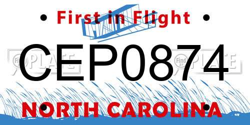 CEP0874 North Carolina License Plate