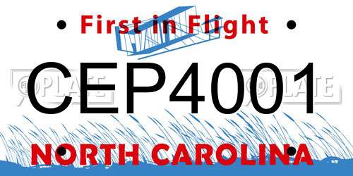 CEP4001 North Carolina License Plate