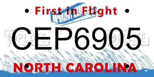 CEP6905 North Carolina License Plate