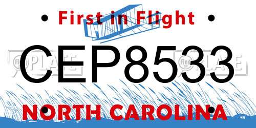 CEP8533 North Carolina License Plate