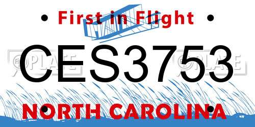 CES3753 North Carolina License Plate