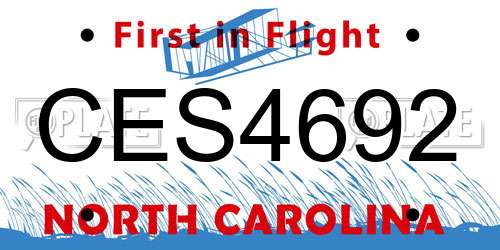 CES4692 North Carolina License Plate