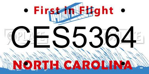 CES5364 North Carolina License Plate