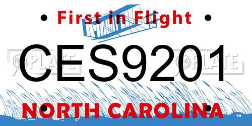 CES9201 North Carolina License Plate