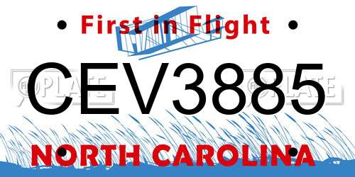 CEV3885 North Carolina License Plate
