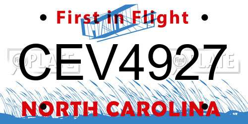 CEV4927 North Carolina License Plate