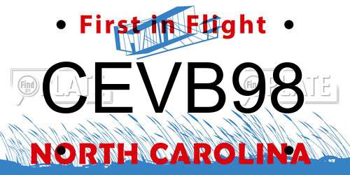 CEVB98 North Carolina License Plate