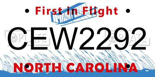 CEW2292 North Carolina License Plate