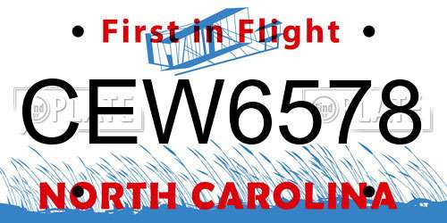 CEW6578 North Carolina License Plate