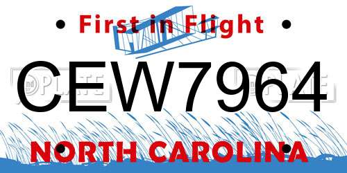 CEW7964 North Carolina License Plate