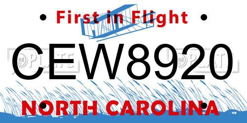 CEW8920 North Carolina License Plate