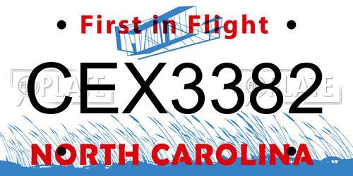 CEX3382 North Carolina License Plate