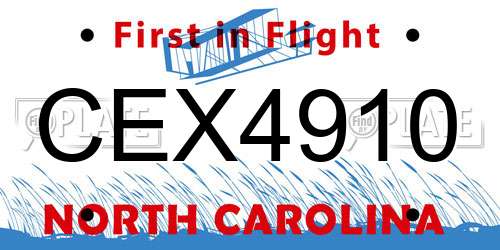 CEX4910 North Carolina License Plate