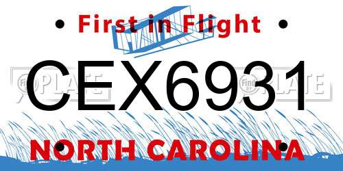 CEX6931 North Carolina License Plate