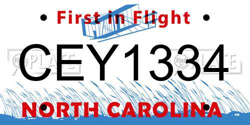 CEY1334 North Carolina License Plate