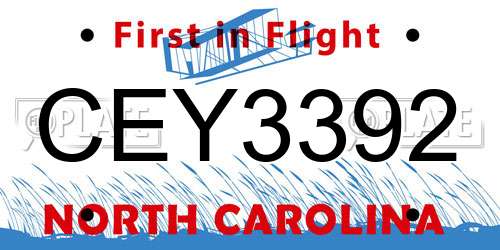 CEY3392 North Carolina License Plate