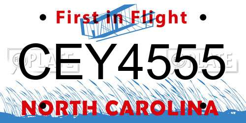 CEY4555 North Carolina License Plate