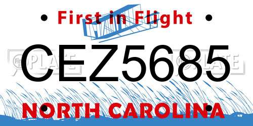 CEZ5685 North Carolina License Plate