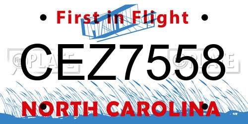 CEZ7558 North Carolina License Plate