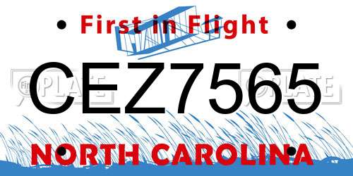 CEZ7565 North Carolina License Plate