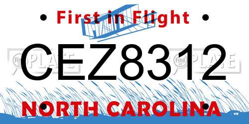 CEZ8312 North Carolina License Plate