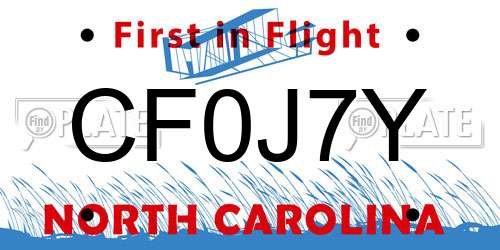 CF0J7Y North Carolina License Plate