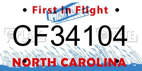 CF34104 North Carolina License Plate