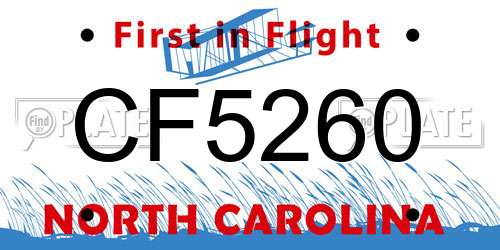 CF5260 North Carolina License Plate