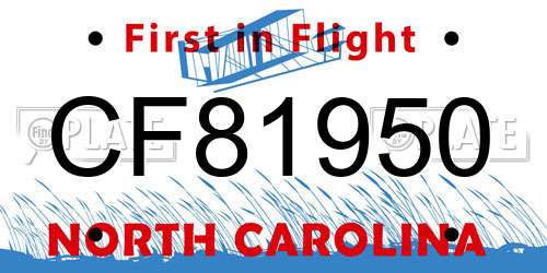 CF81950 North Carolina License Plate