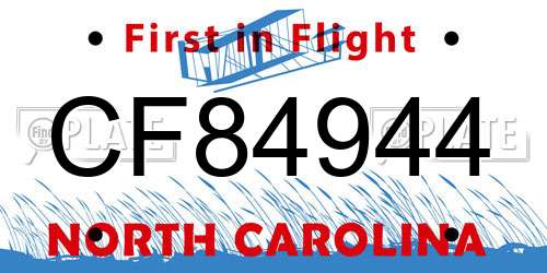CF84944 North Carolina License Plate
