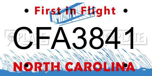 CFA3841 North Carolina License Plate