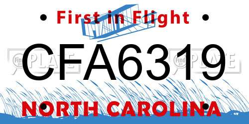 CFA6319 North Carolina License Plate