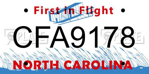 CFA9178 North Carolina License Plate