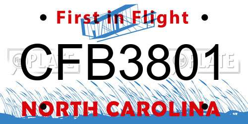 CFB3801 North Carolina License Plate