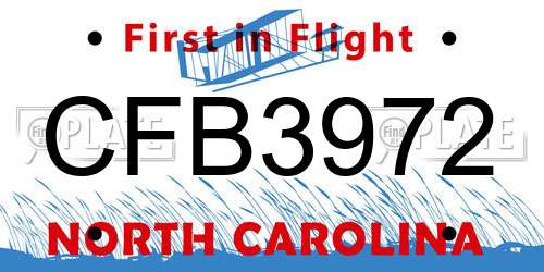 CFB3972 North Carolina License Plate