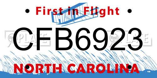 CFB6923 North Carolina License Plate