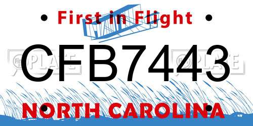 CFB7443 North Carolina License Plate