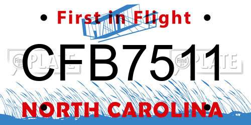 CFB7511 North Carolina License Plate