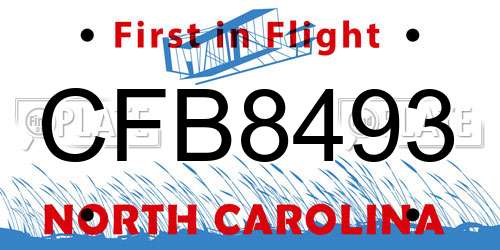 CFB8493 North Carolina License Plate