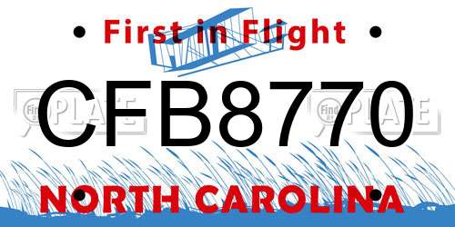 CFB8770 North Carolina License Plate