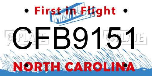CFB9151 North Carolina License Plate