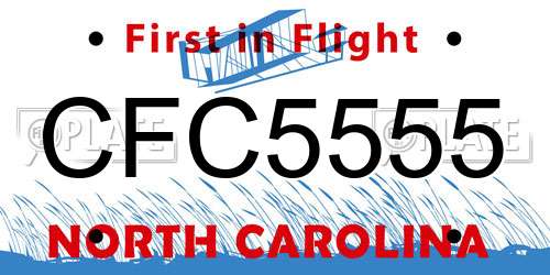 CFC5555 North Carolina License Plate