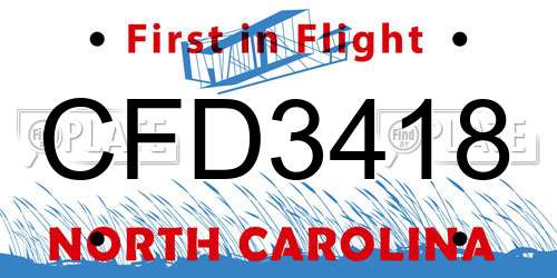 CFD3418 North Carolina License Plate