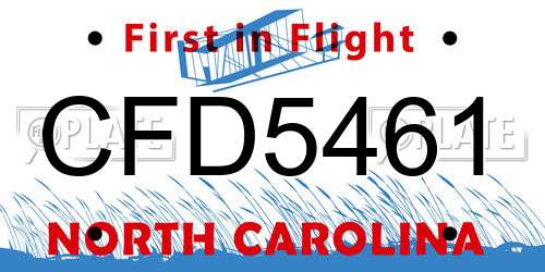 CFD5461 North Carolina License Plate