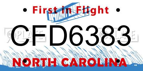 CFD6383 North Carolina License Plate