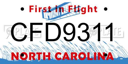 CFD9311 North Carolina License Plate