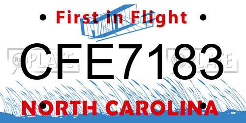 CFE7183 North Carolina License Plate