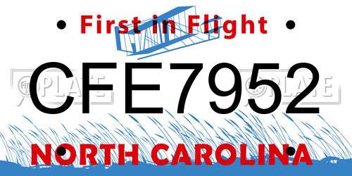 CFE7952 North Carolina License Plate