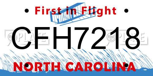 CFH7218 North Carolina License Plate